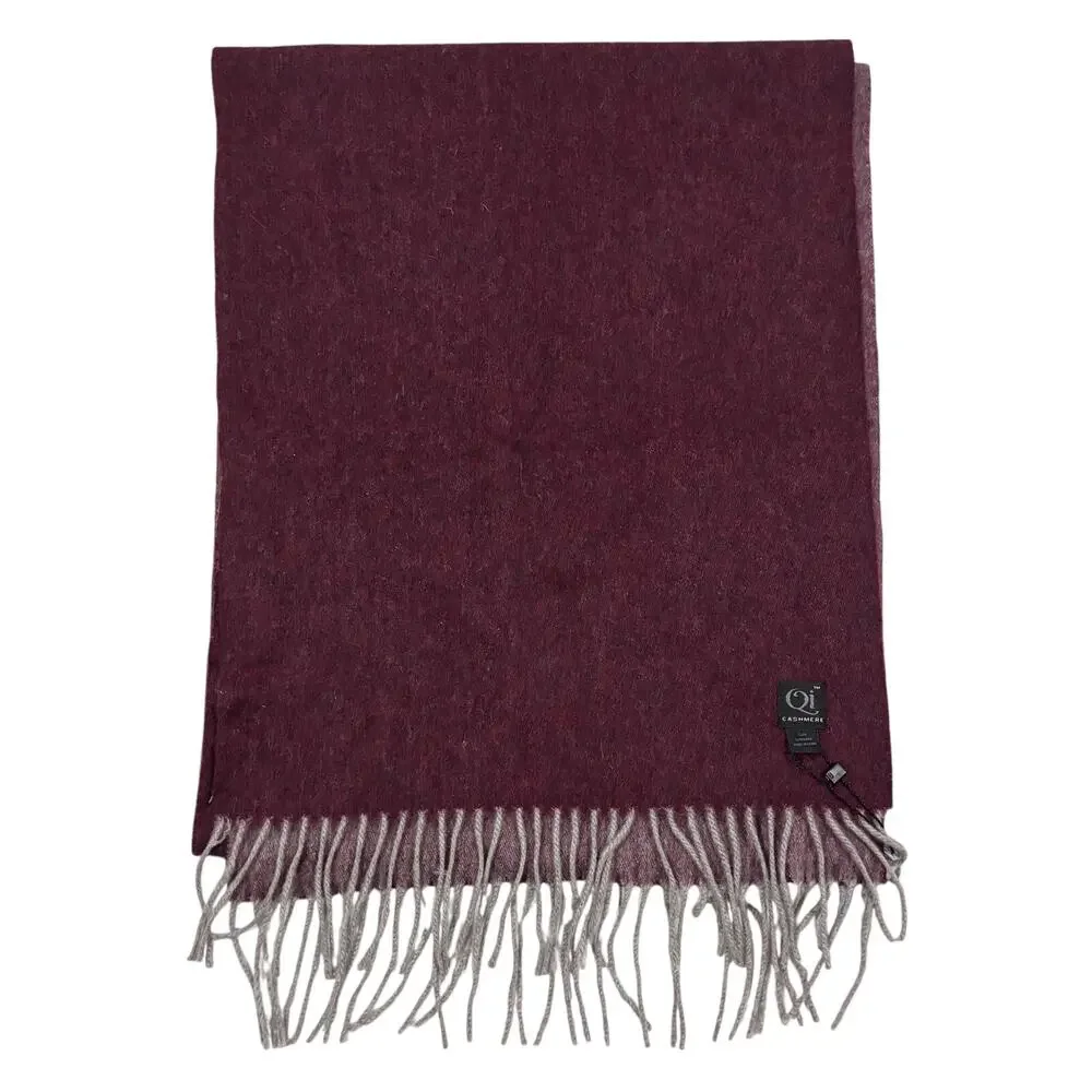 15-97(1) QI NWT 100% Cashmere Fringe Scarf Maroon 36